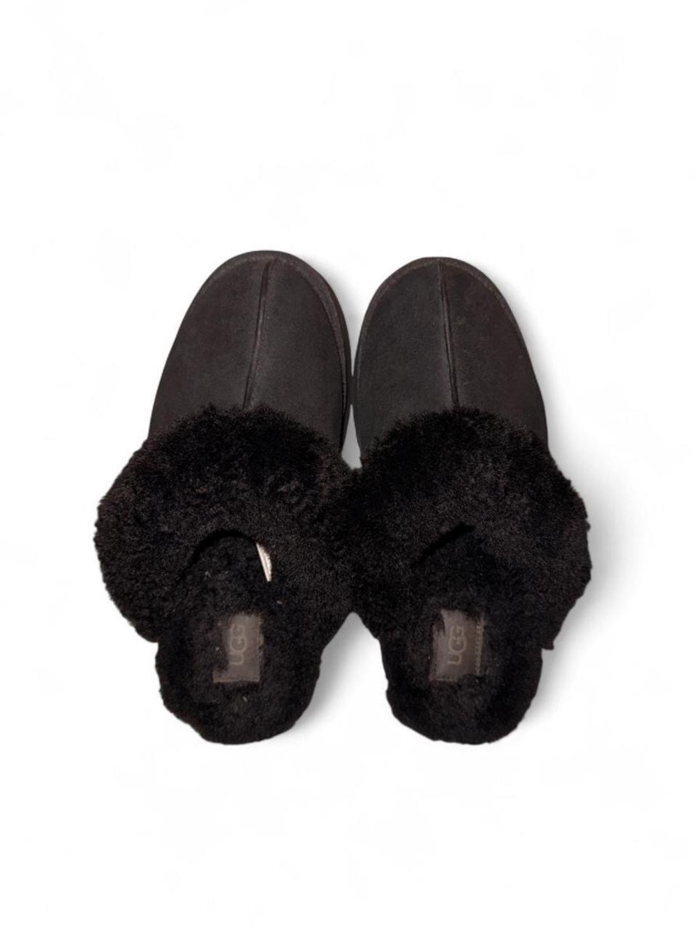 UGG Women's Black Suede Fur-Trim Slip-On Slippers